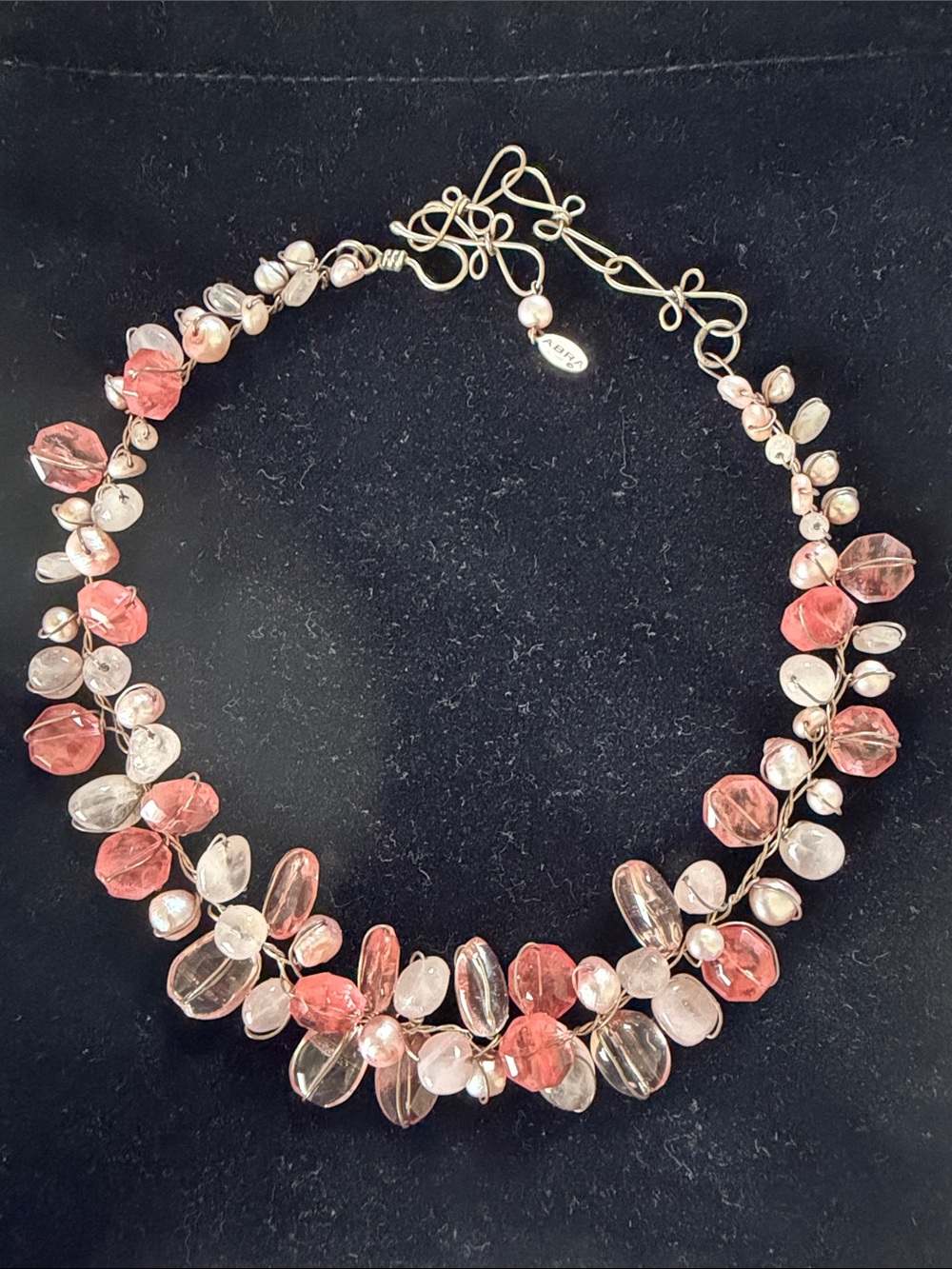 Abra Couture Handcrafted Pink and Clear Beaded Statement Necklace